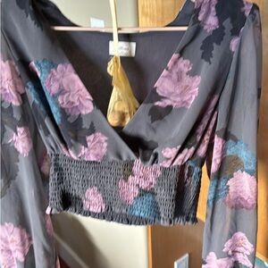 Wilfred Black Floral Blouse with Smocked Waist